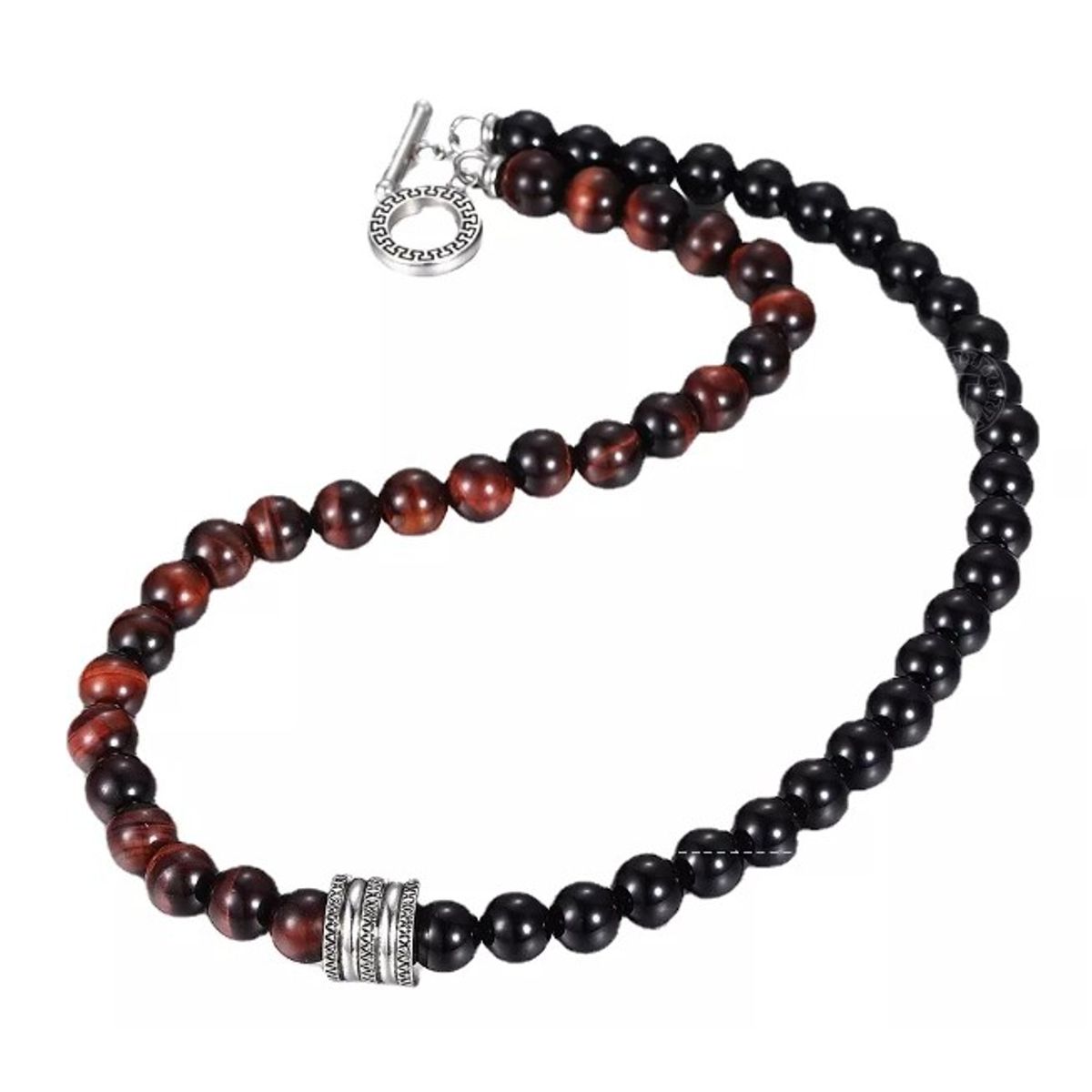 GENERICO - Collar Piedra Onix Y Ojo De Tigre Rojo Hombre Moda Calidad