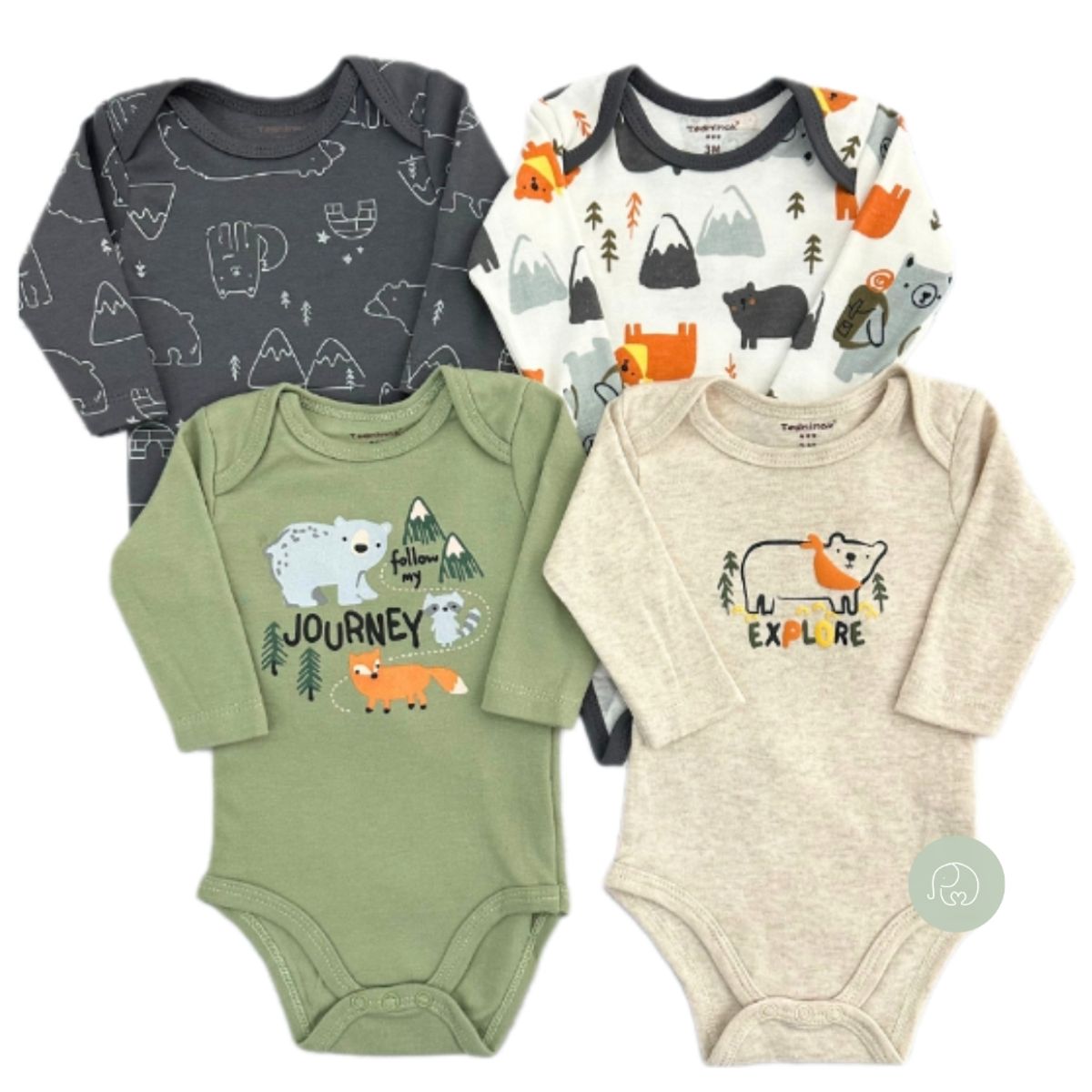 TEDMIMAK - Pack de 4 Bodies Osito Bebé Niño
