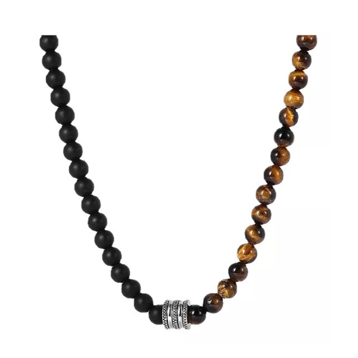 GENERICO - Collar Piedras Ojo Tigre Negro Amarillo Hombre Moda