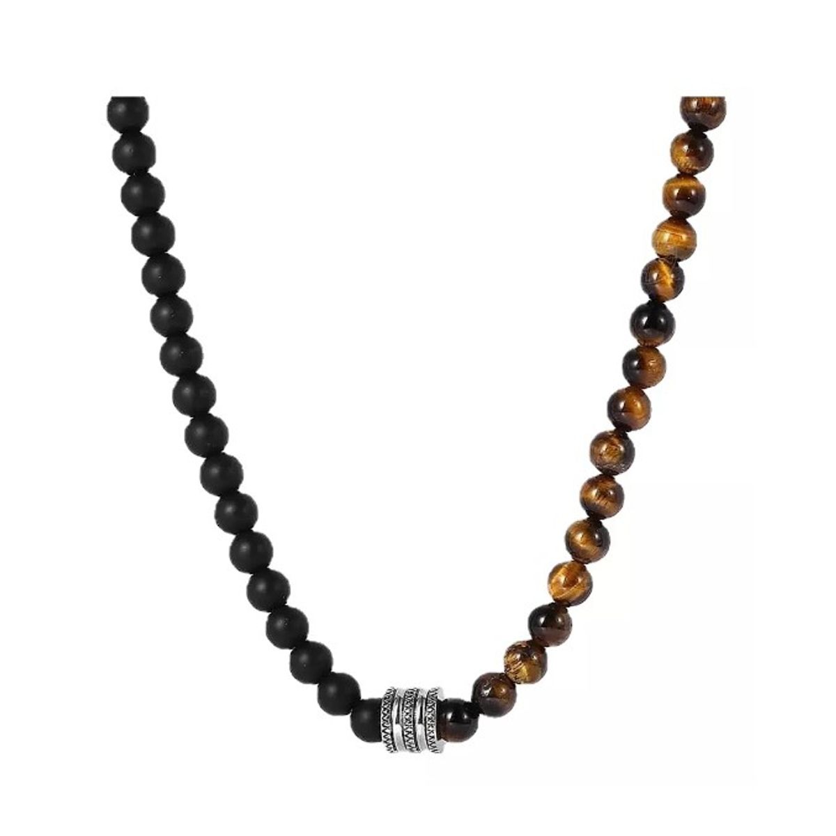 GENERICO - Collar Piedras Ojo Tigre Negro Amarillo Hombre Moda