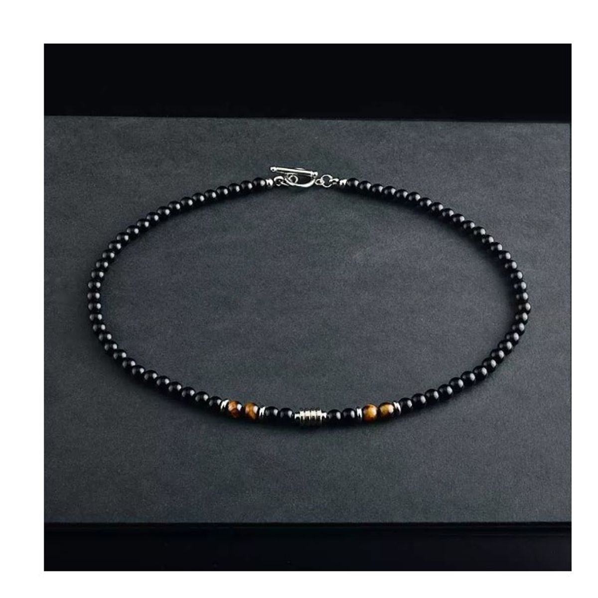 GENERICO - Collar Piedras Ojo Tigre Negro Amarillo Hombre Moda