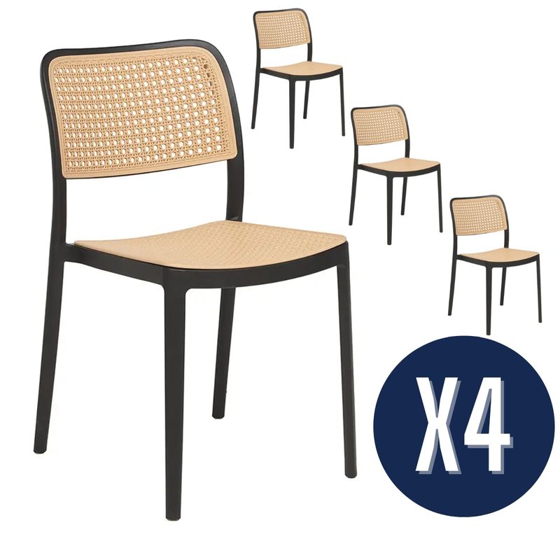 GENERICO - Pack 4 Sillas para Comedor y Terraza Negro