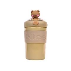 SOLEIO - Vaso De Vidrio Hermético Con Bombilla Cute Bpa Free Oso