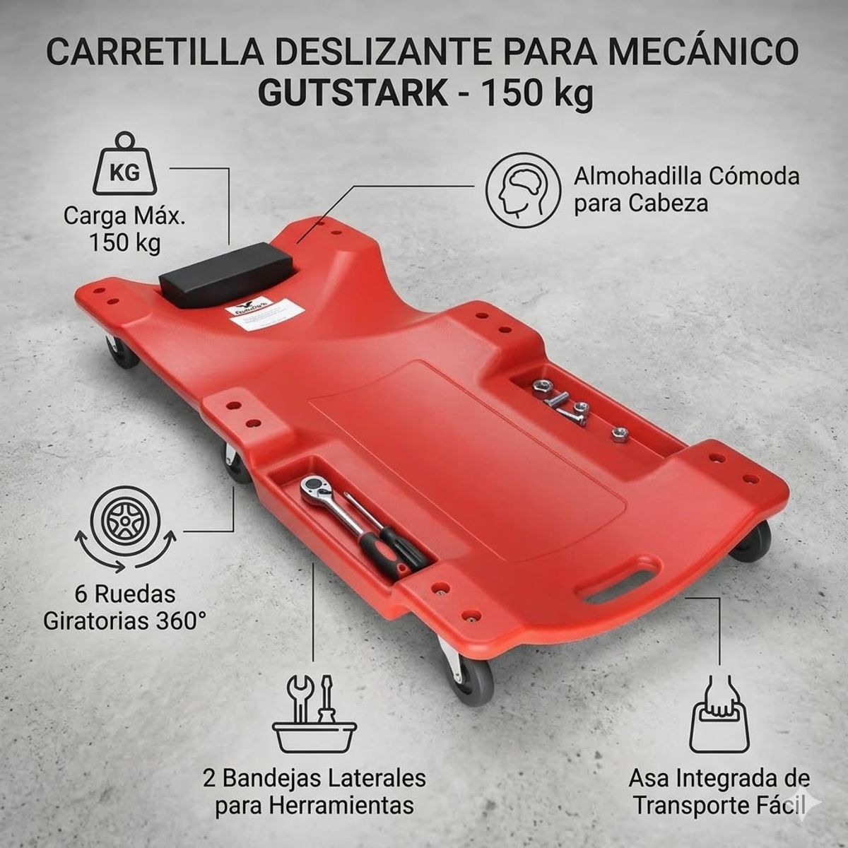 GUTSTARK - Camilla Para Mecanico Gutstark Deslizante 36 Soporte 150kg