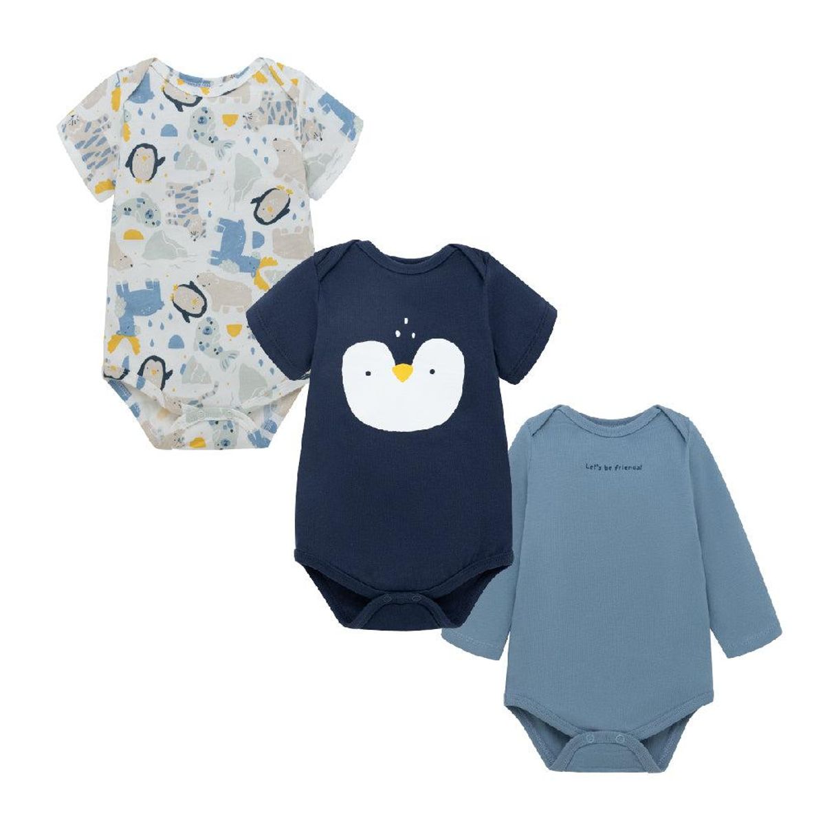 OFFCORSS - Set x3 Piluchos body Pingüinos para recién nacido niño - Azul