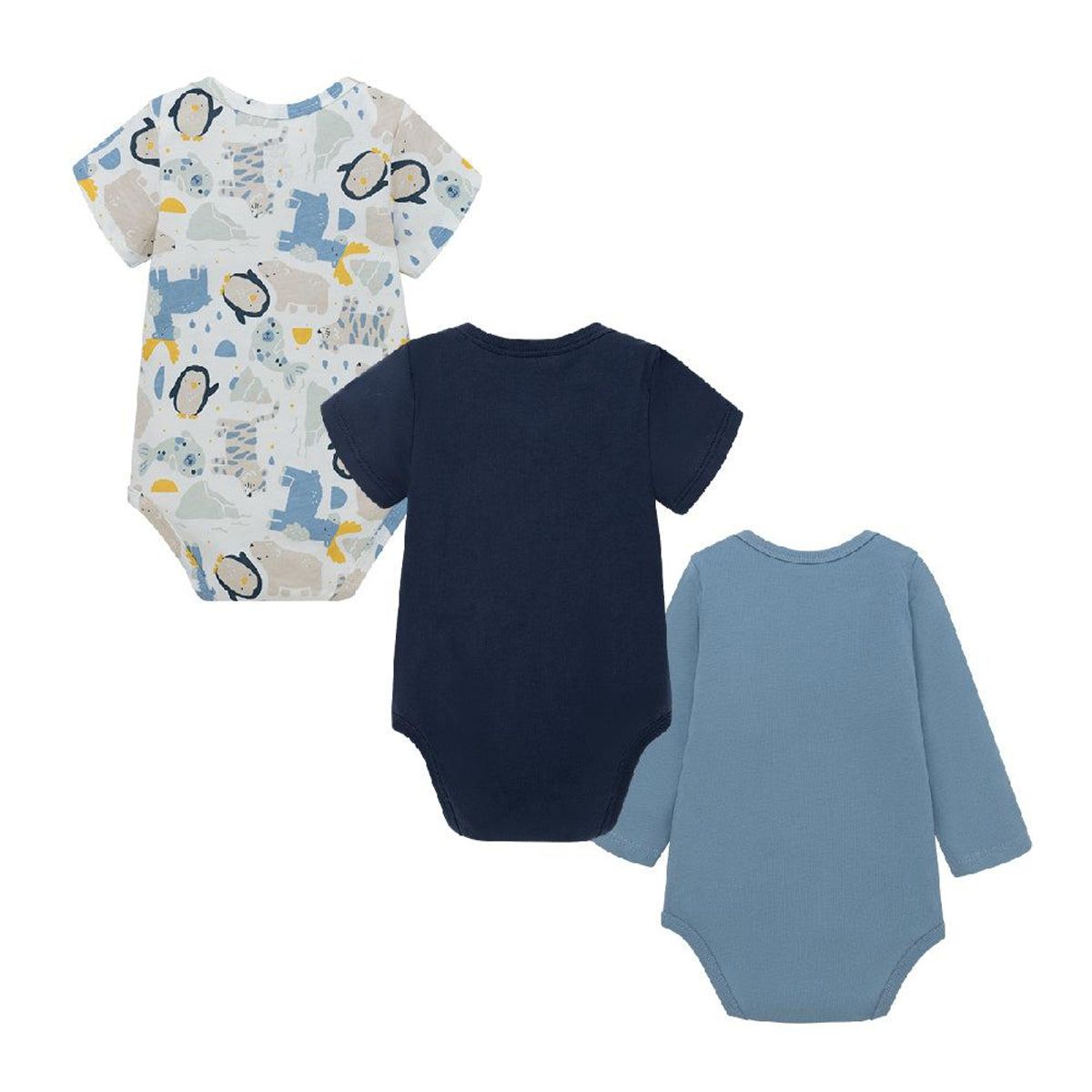 OFFCORSS - Set x3 Piluchos body Pingüinos para recién nacido niño - Azul
