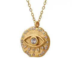LUX JOYAS - Collar Baño Oro 18k Disco Ojo Brillitos