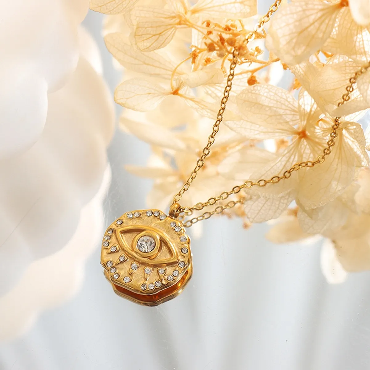 LUX JOYAS - Collar Baño Oro 18k Disco Ojo Brillitos