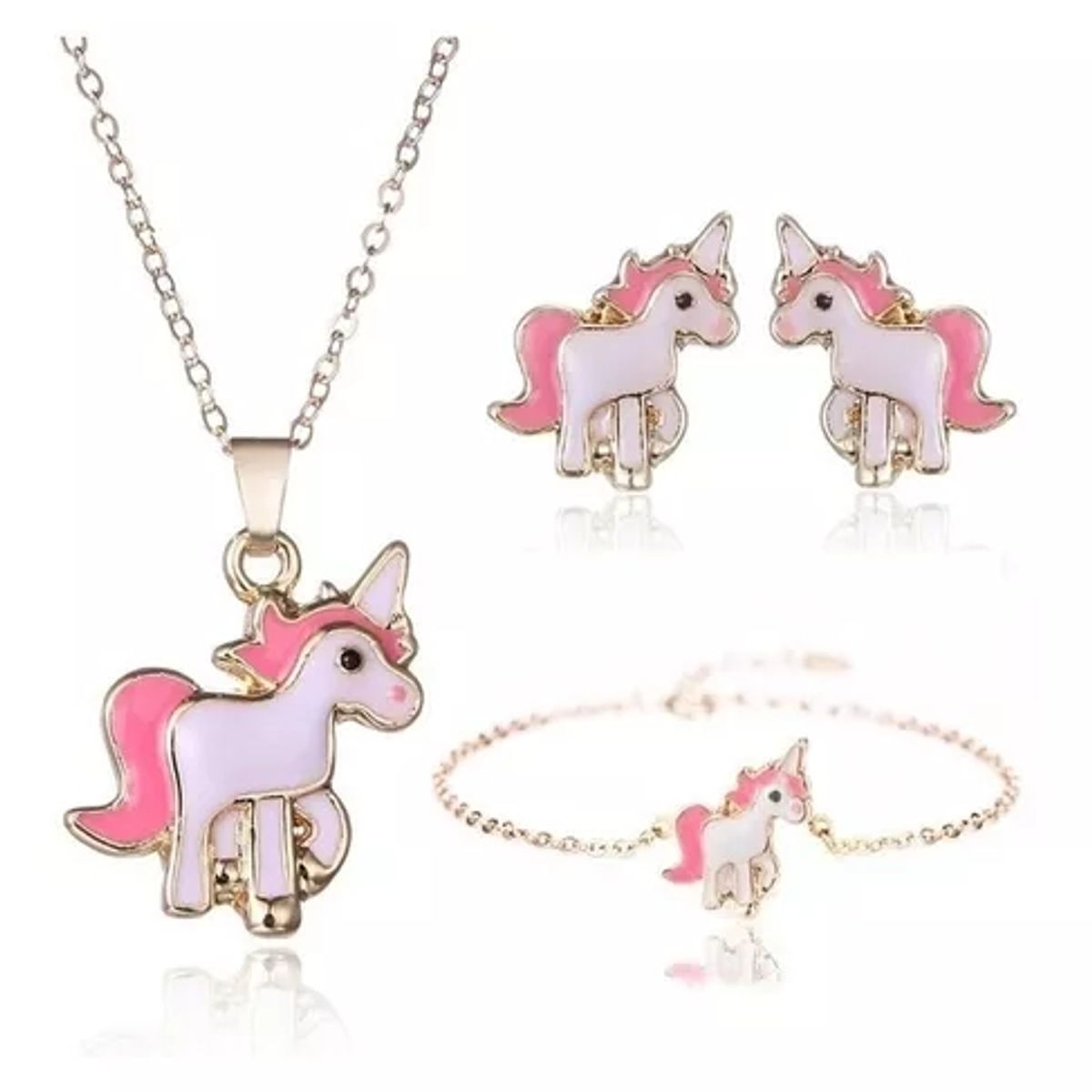 GENERICO - Conjunto Collar Aros Pulsera Unicornio Dibujos Animados Niña