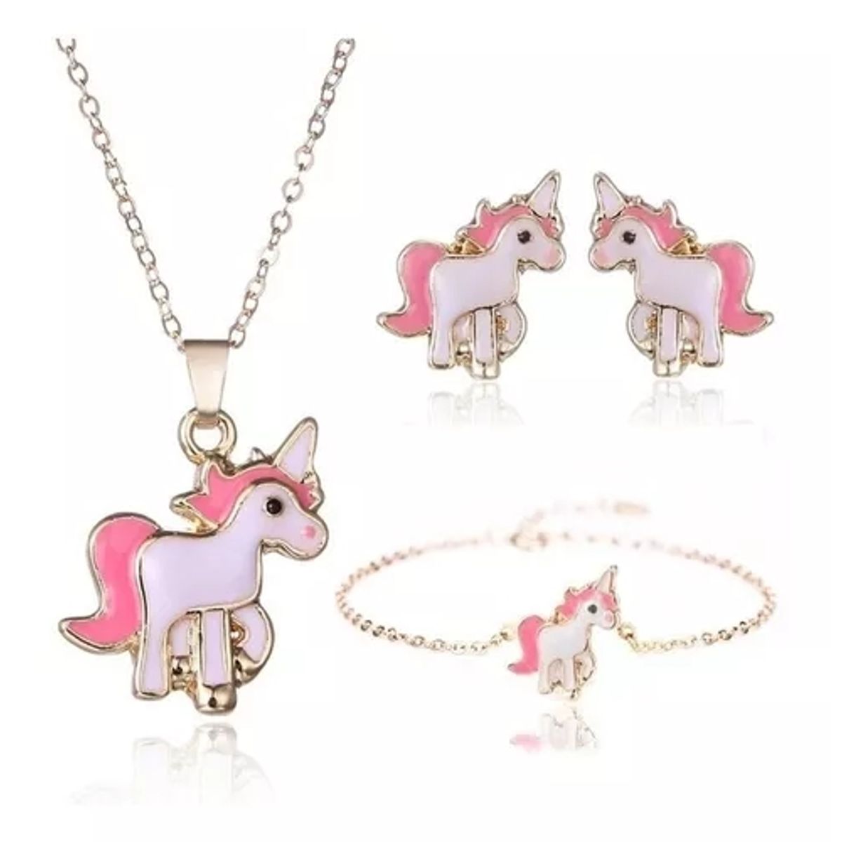 GENERICO - Conjunto Collar Aros Pulsera Unicornio Dibujos Animados Niña