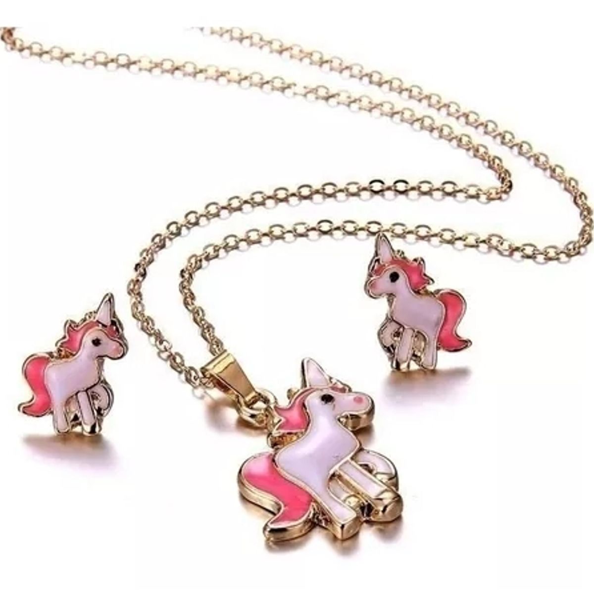 GENERICO - Conjunto Collar Aros Pulsera Unicornio Dibujos Animados Niña