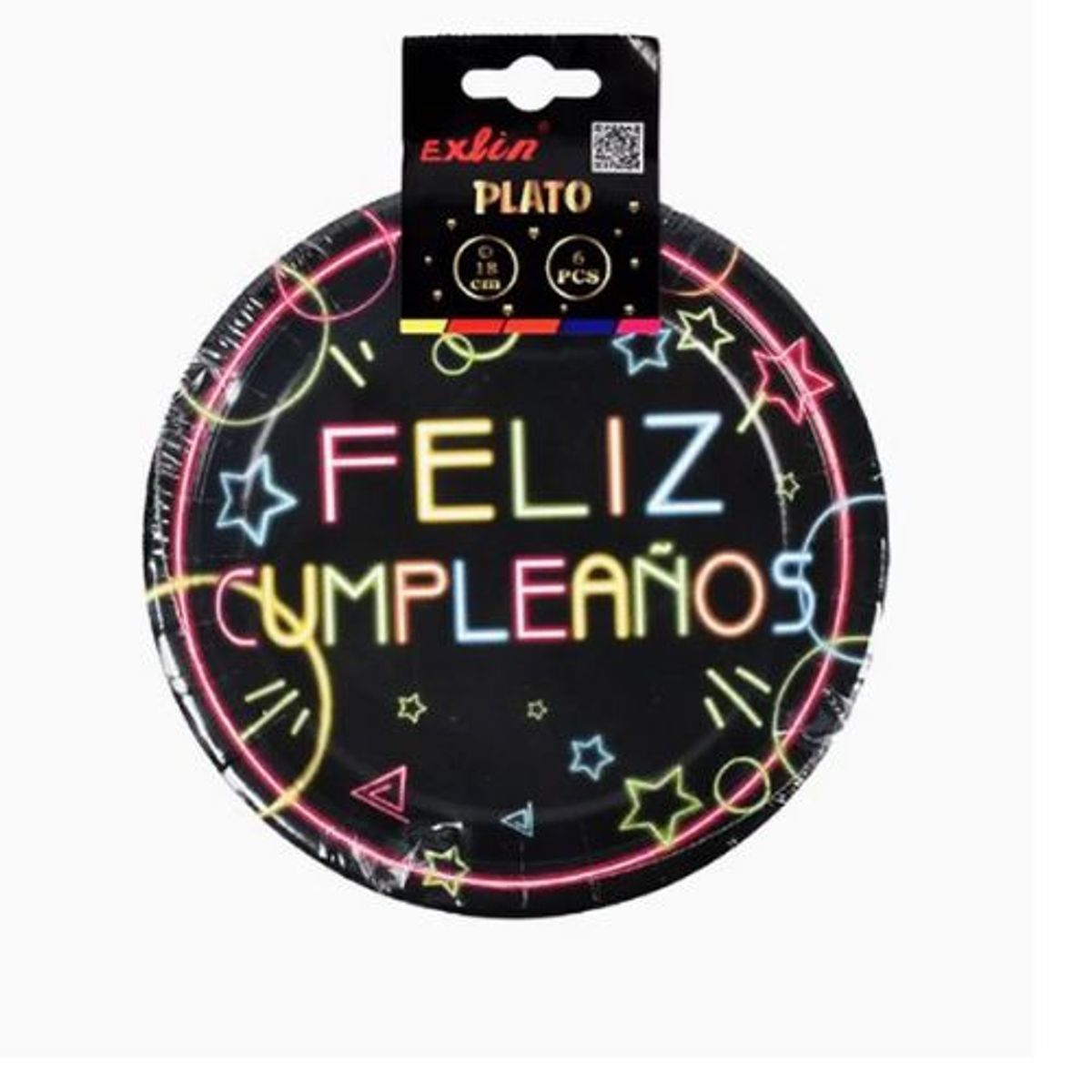 GENERICO - Platos Feliz Cumpleaños 6 Unidades Color Negro