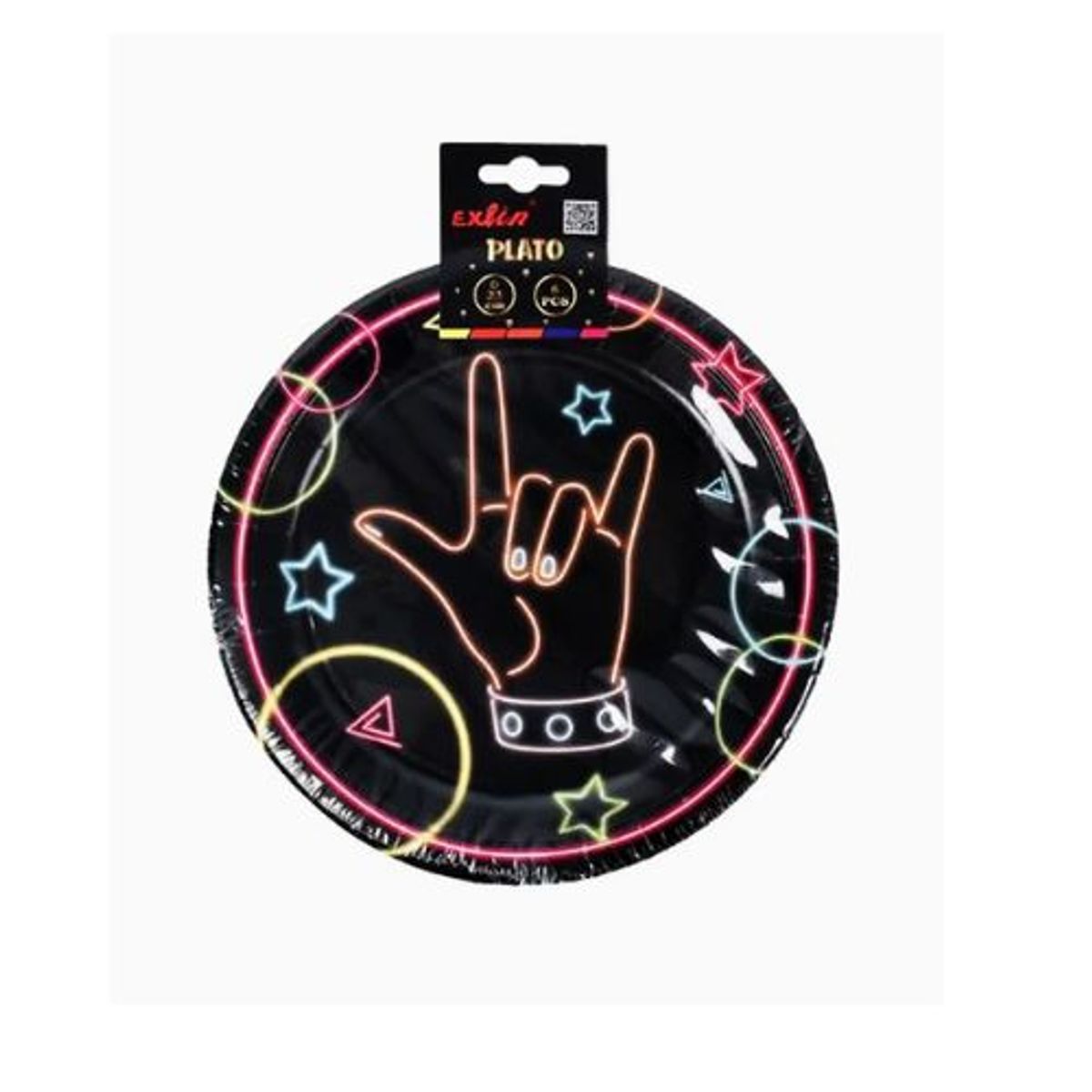 GENERICO - Platos Neón De Cumpleaños Color Negro