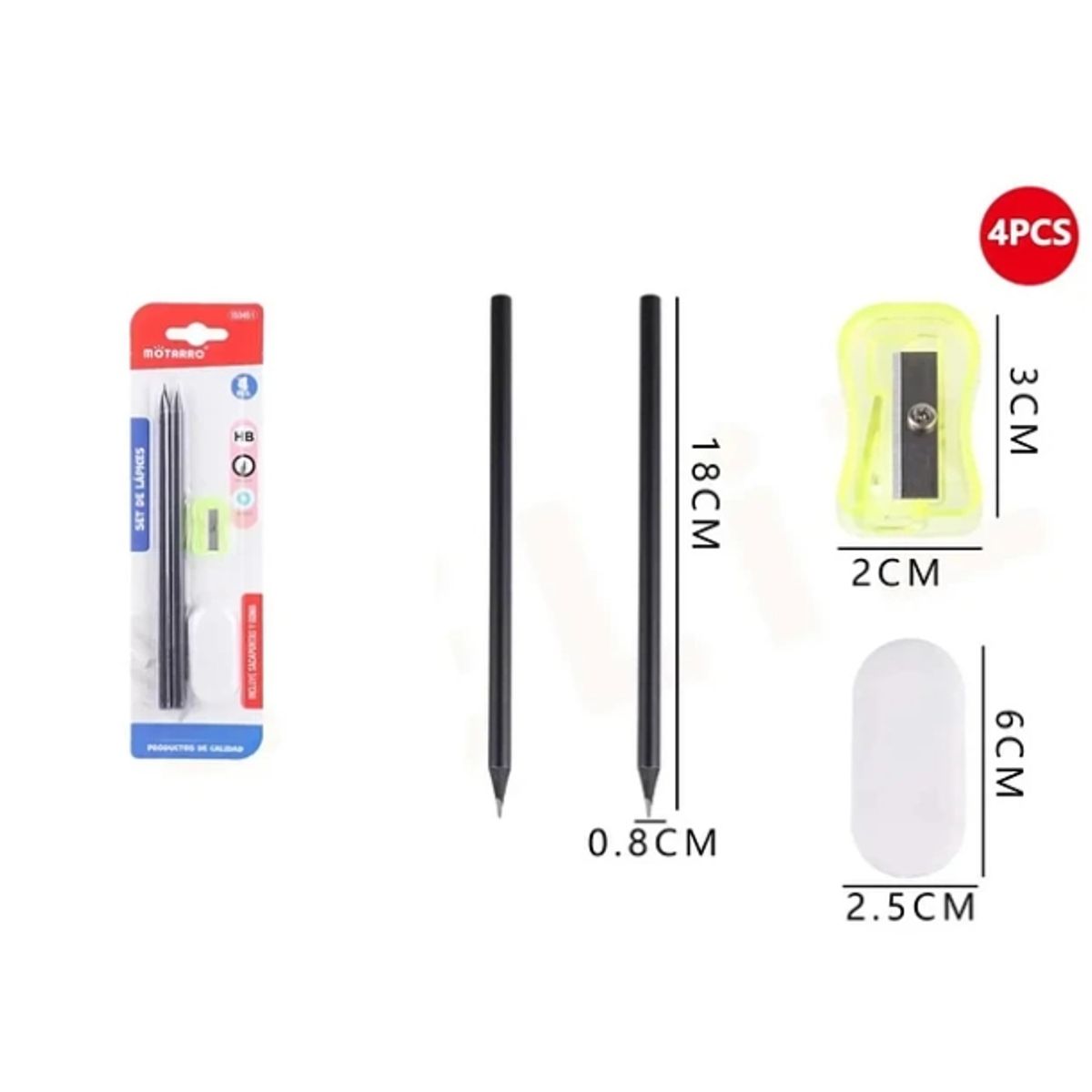 GENERICO - Set Lapices Gráfito Goma Y Sacapunta 4Pcs