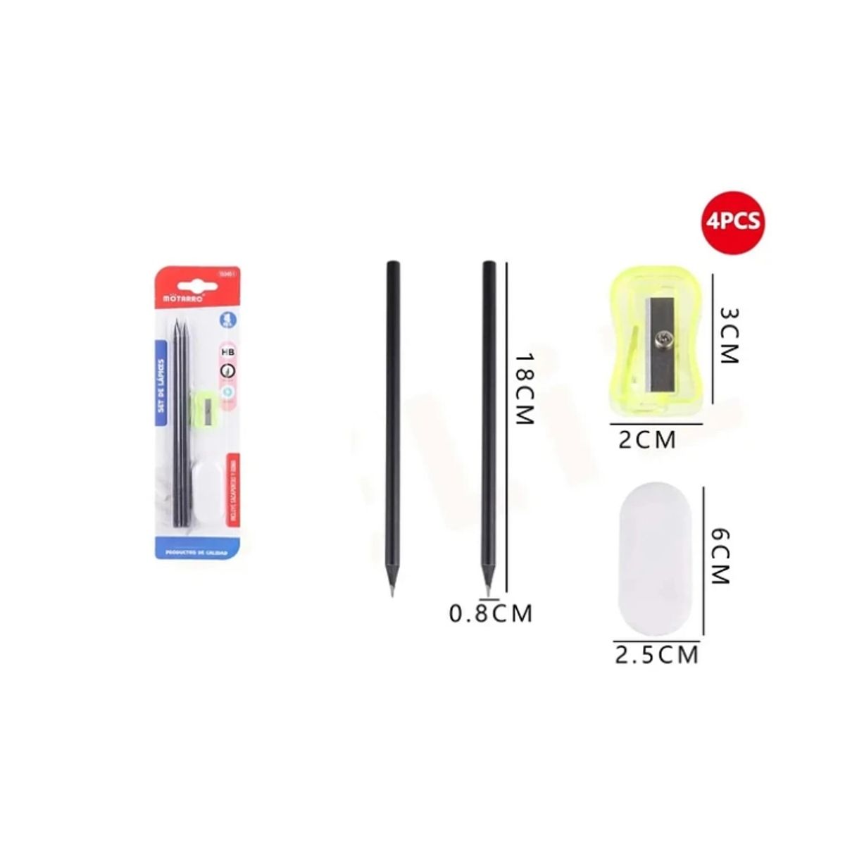 GENERICO - Set Lapices Gráfito Goma Y Sacapunta 4Pcs