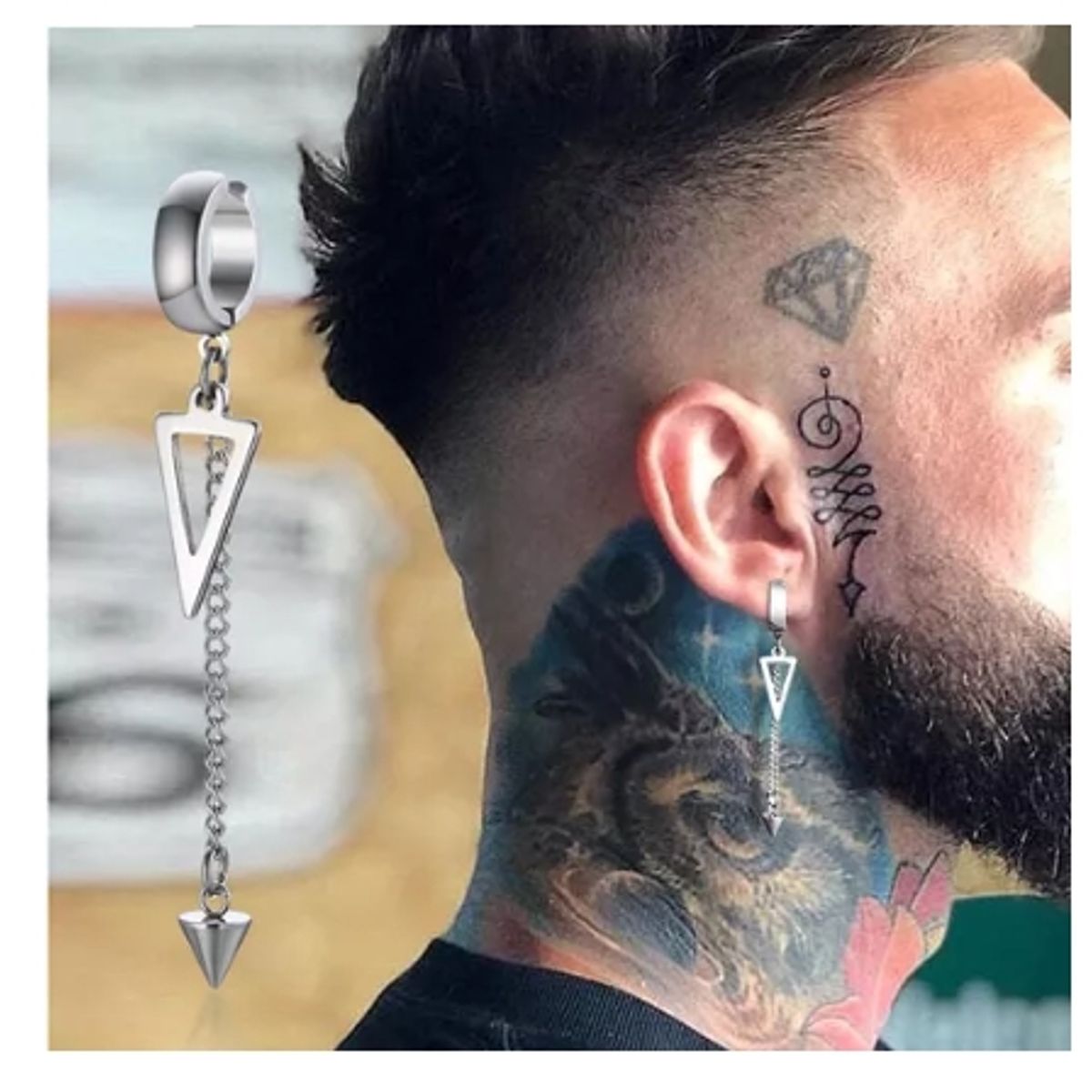 GENERICO - Piercing Falso Triángulo Cadena Hombre Aro Fake Acero