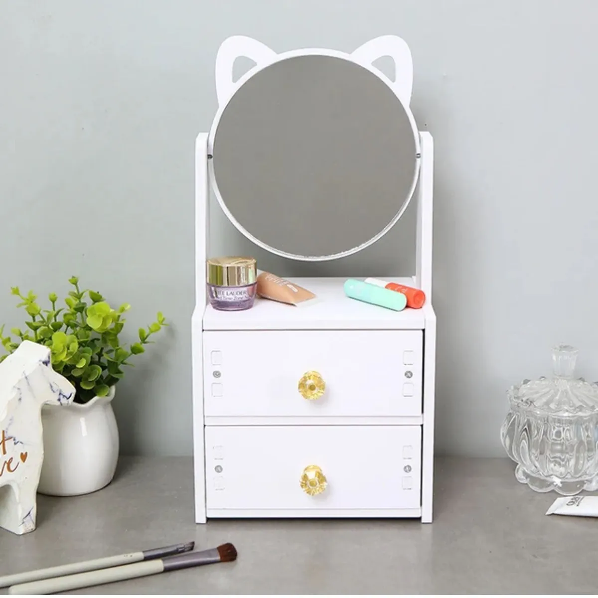 GENERICO - ORGANIZADOR MAQUILLAJE ESPEJO GATITO