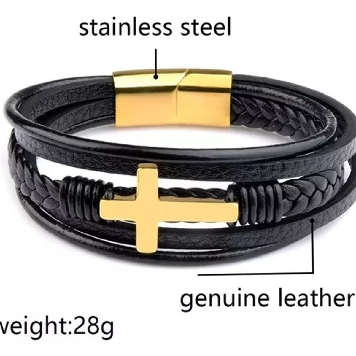 GENERICO - Pulsera Negra Hombre De Cuero Tejido