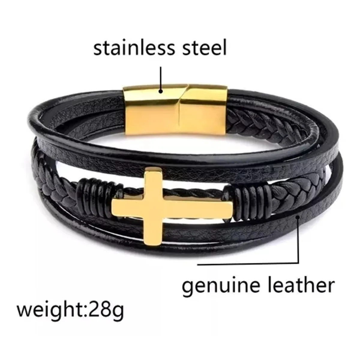 GENERICO - Pulsera Negra Hombre De Cuero Tejido