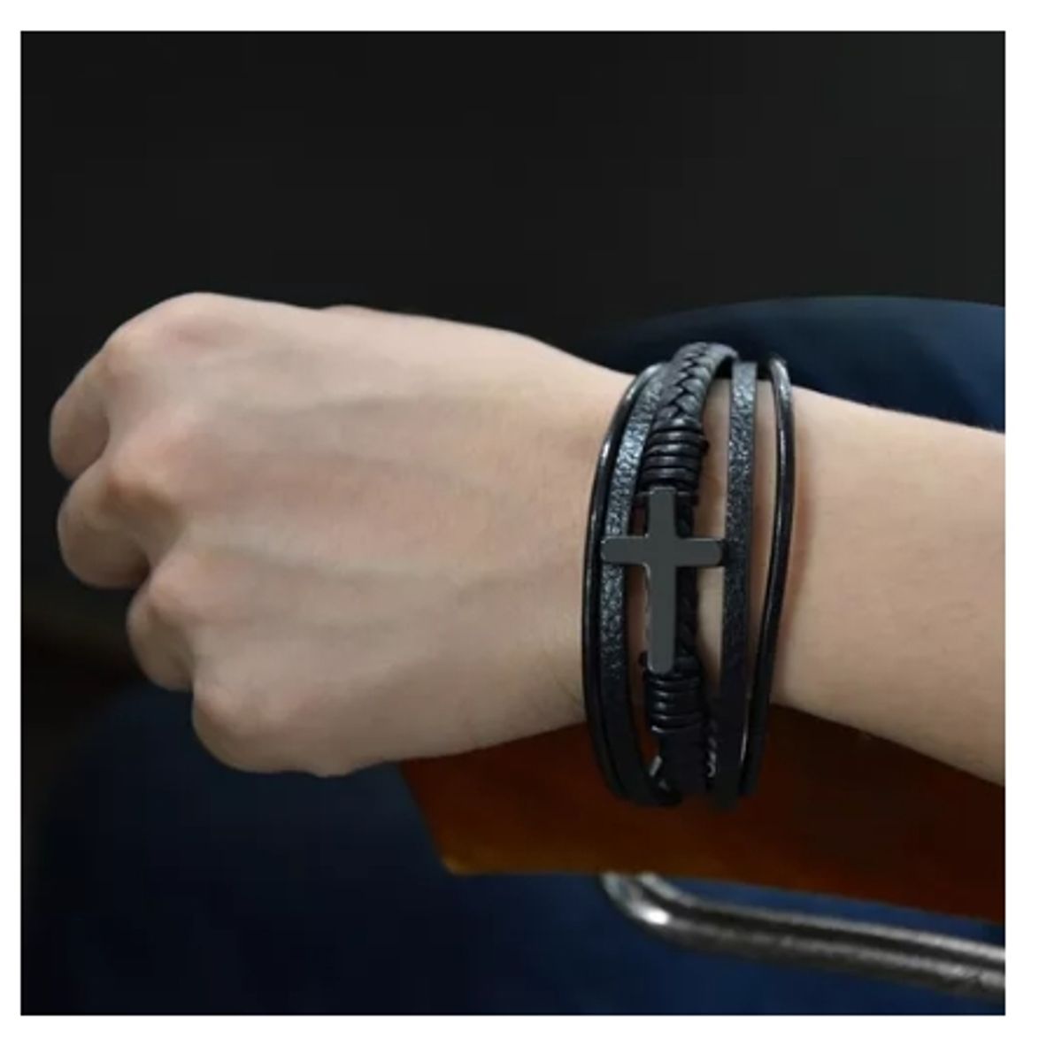 GENERICO - Pulsera Negra Hombre De Cuero Tejido