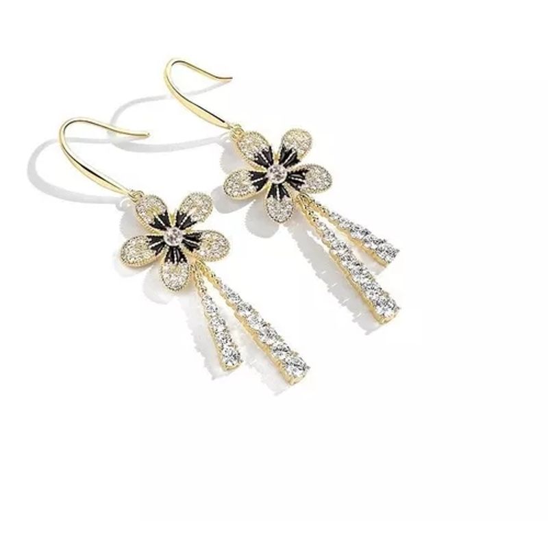 GENERICO - Aros Flores Brillos Dorado Corean Mujer Cute Colgante