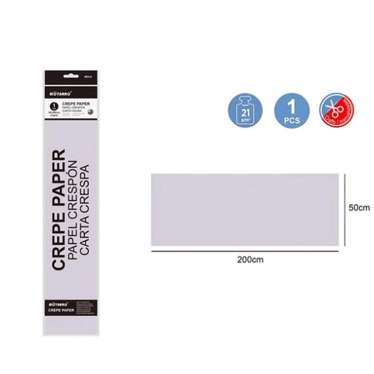 GENERICO - Papel Crepé Gris Claro 200X50Cm