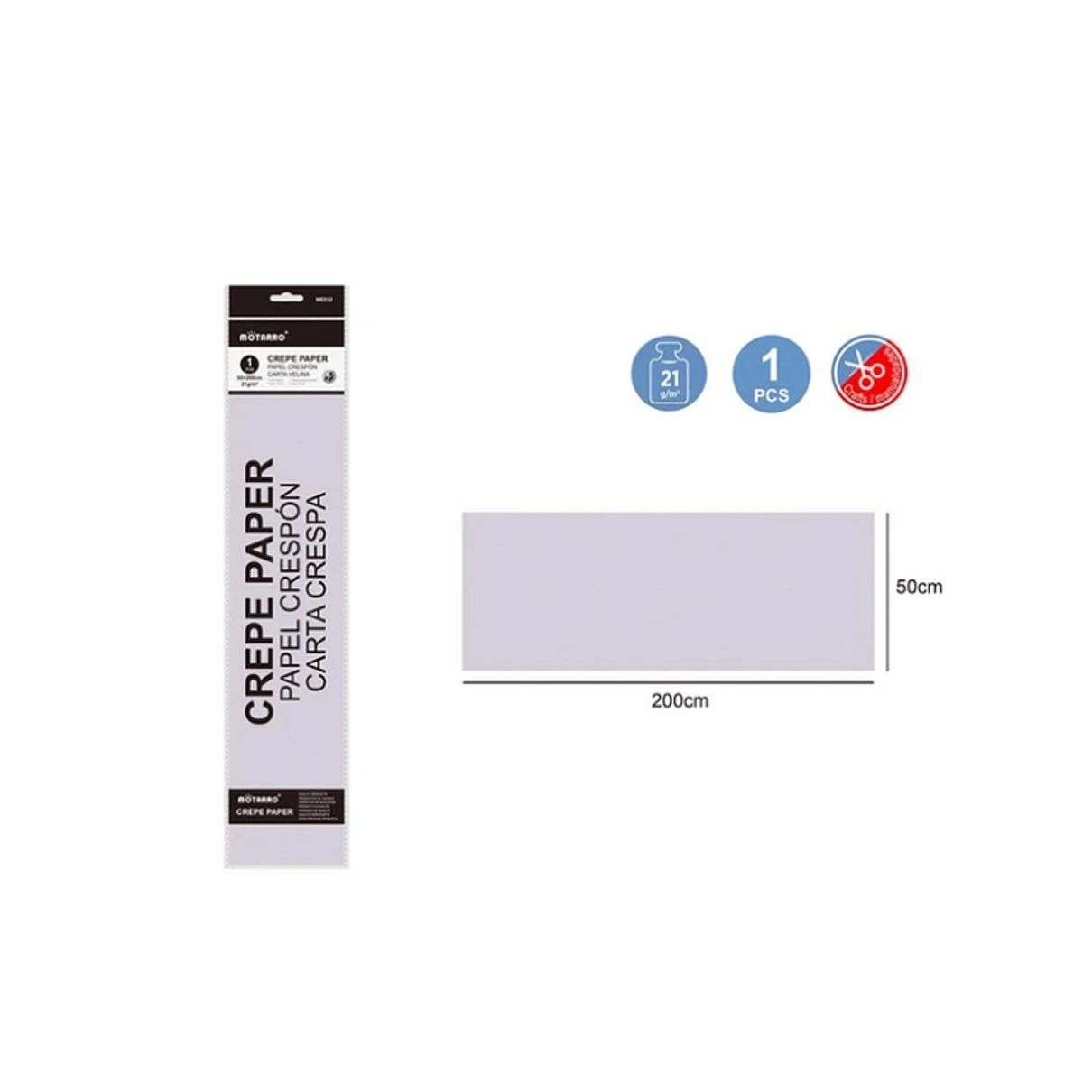 GENERICO - Papel Crepé Gris Claro 200X50Cm