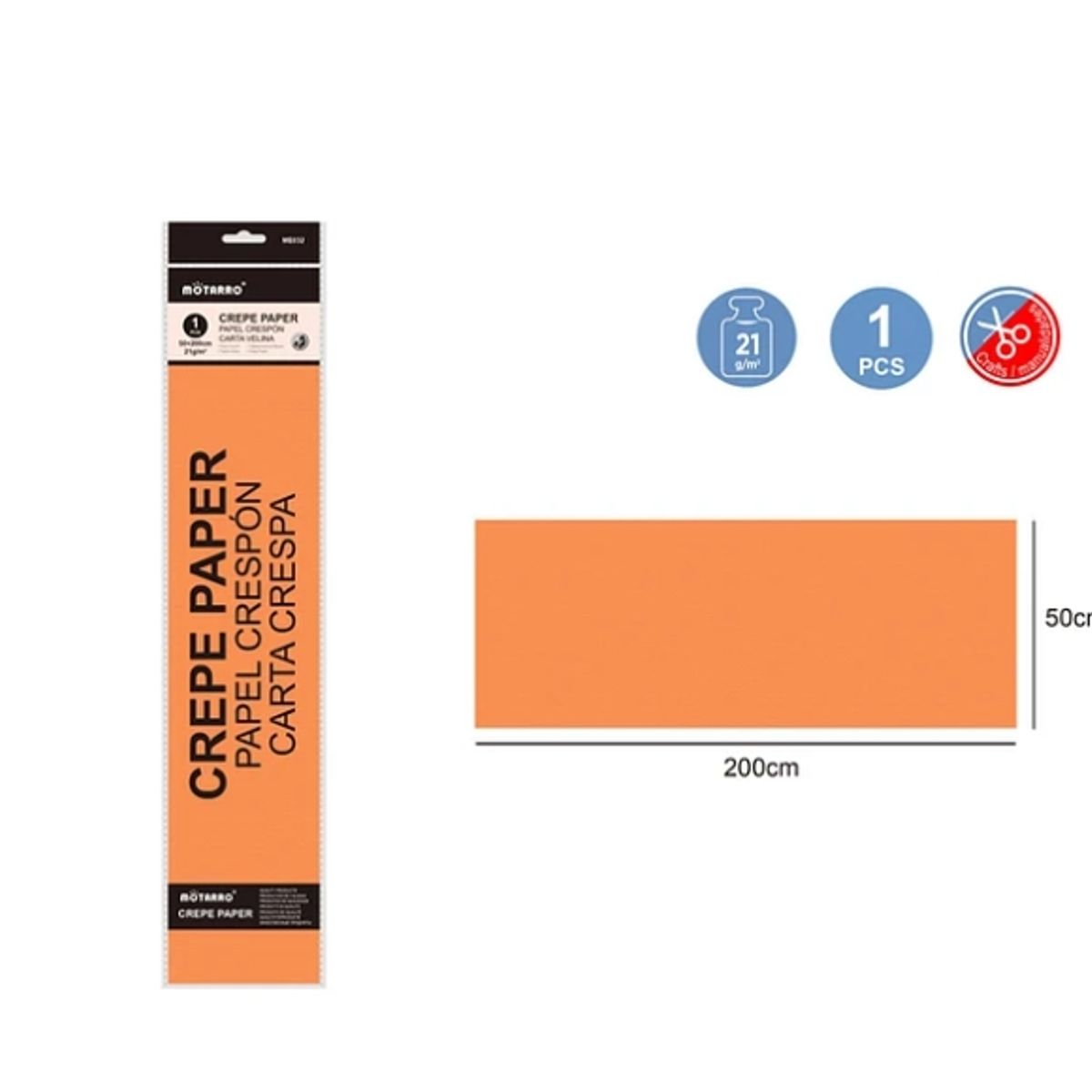 GENERICO - Papel Crepé Naranjo 200X50Cm