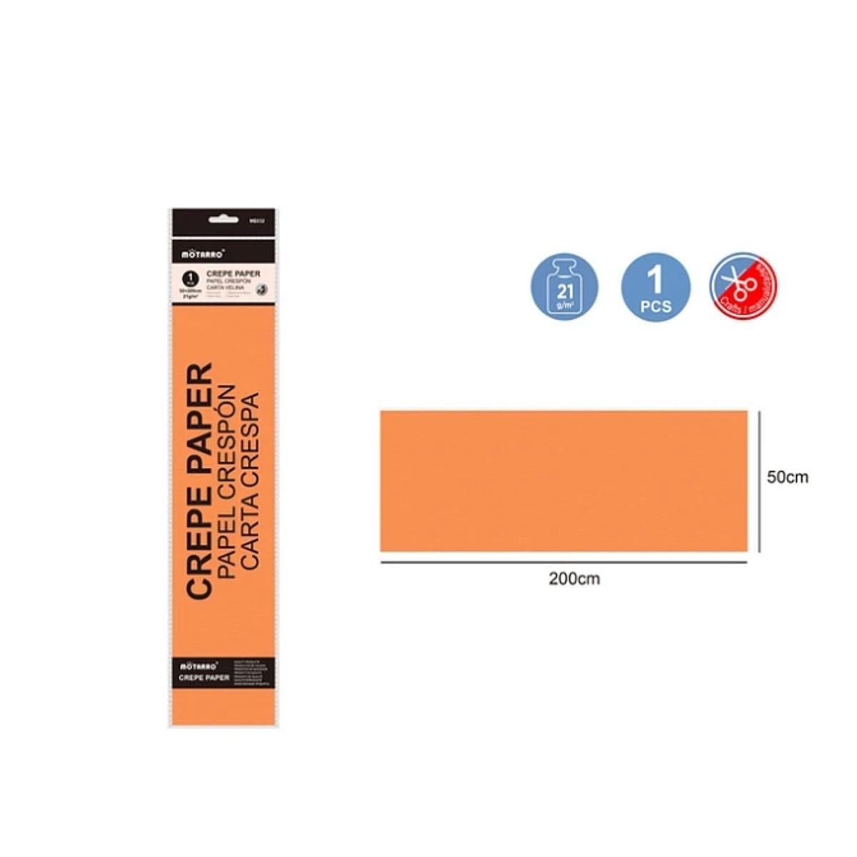 GENERICO - Papel Crepé Naranjo 200X50Cm