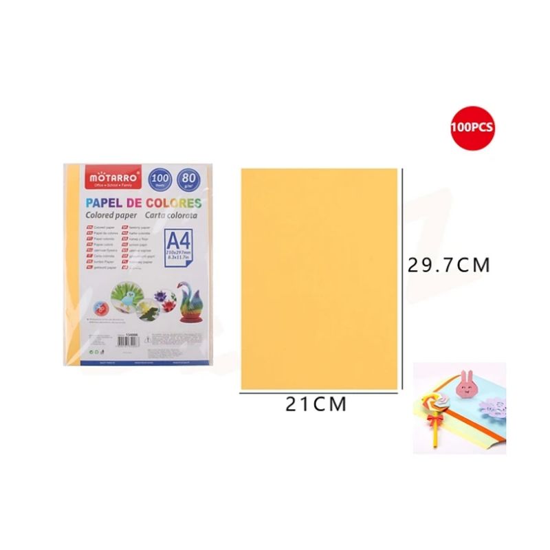 GENERICO - Papel De Colores Naranja Fluorescente 100 Hojas A4 80G