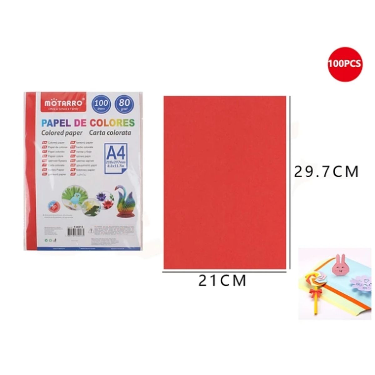 GENERICO - Papel De Colores Rojo 100 Hojas A4 80G