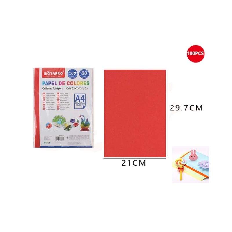 GENERICO - Papel De Colores Rojo 100 Hojas A4 80G
