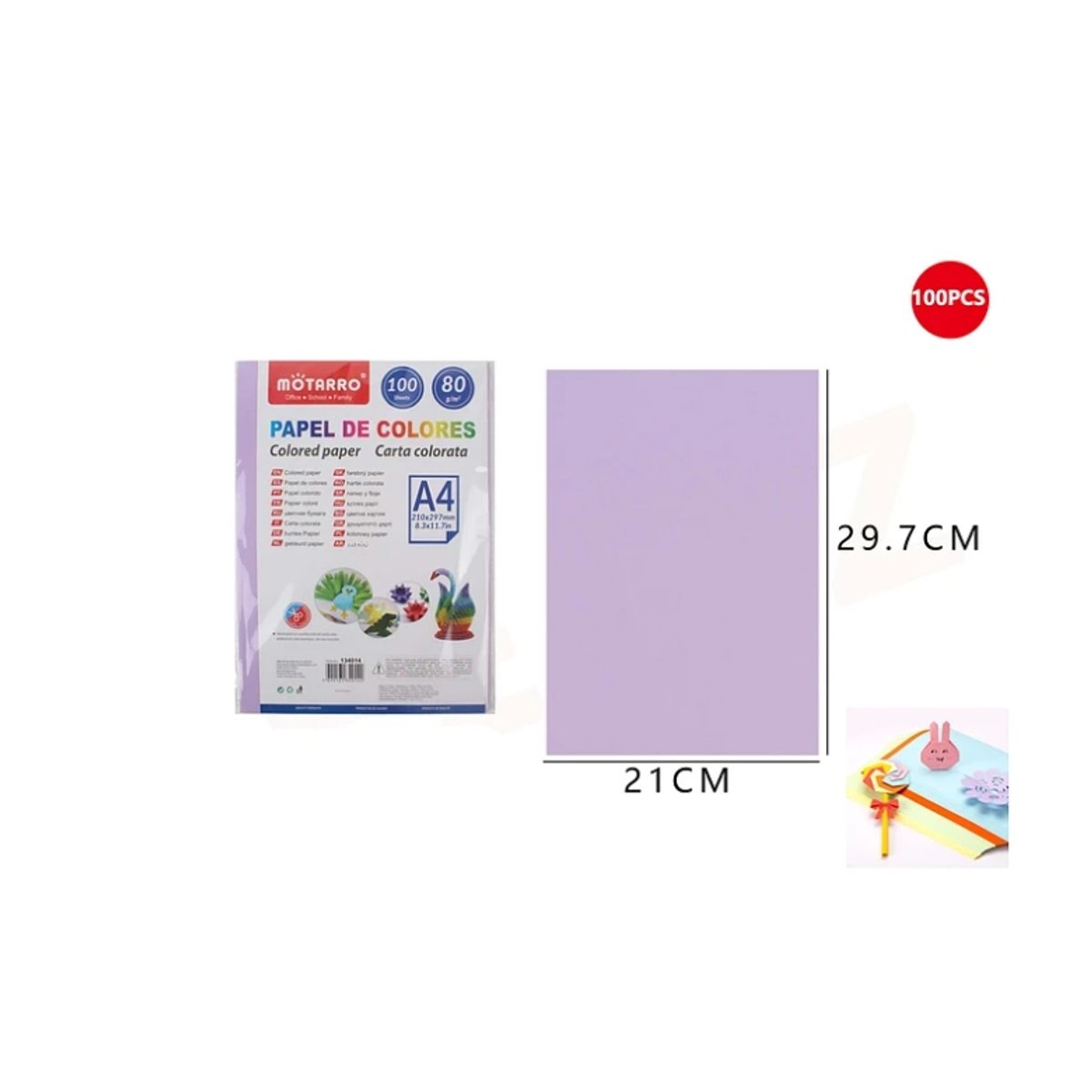 GENERICO - Papel De Colores Lila 100 Hojas A4 80G