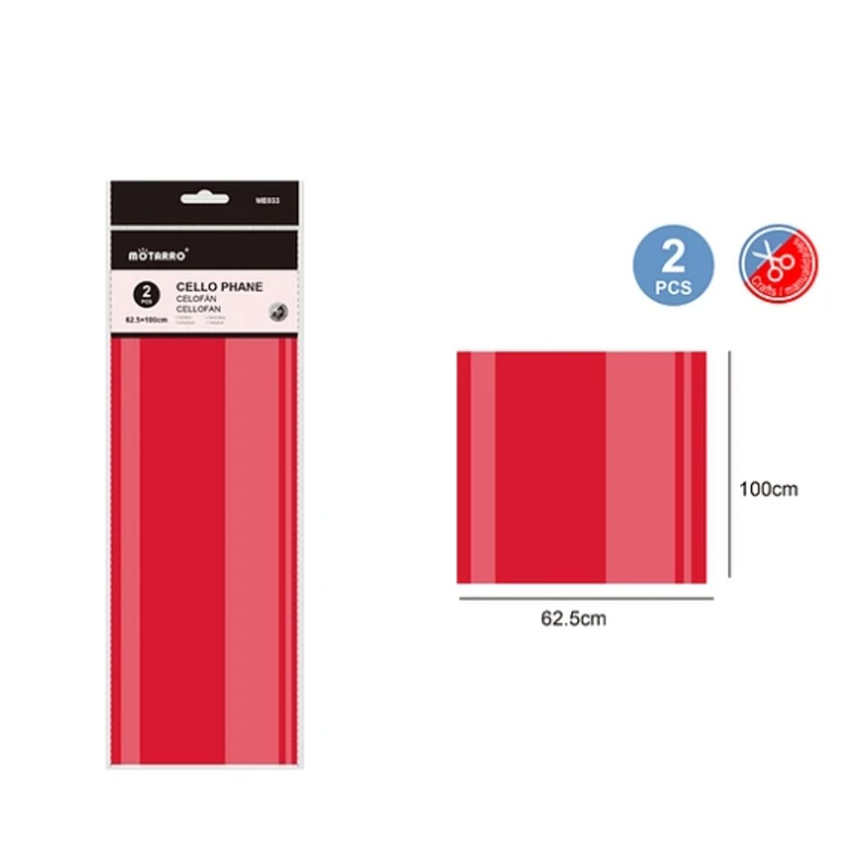 GENERICO - Papel Celofán Rojo 62.5x100 Cm 2 Pcs