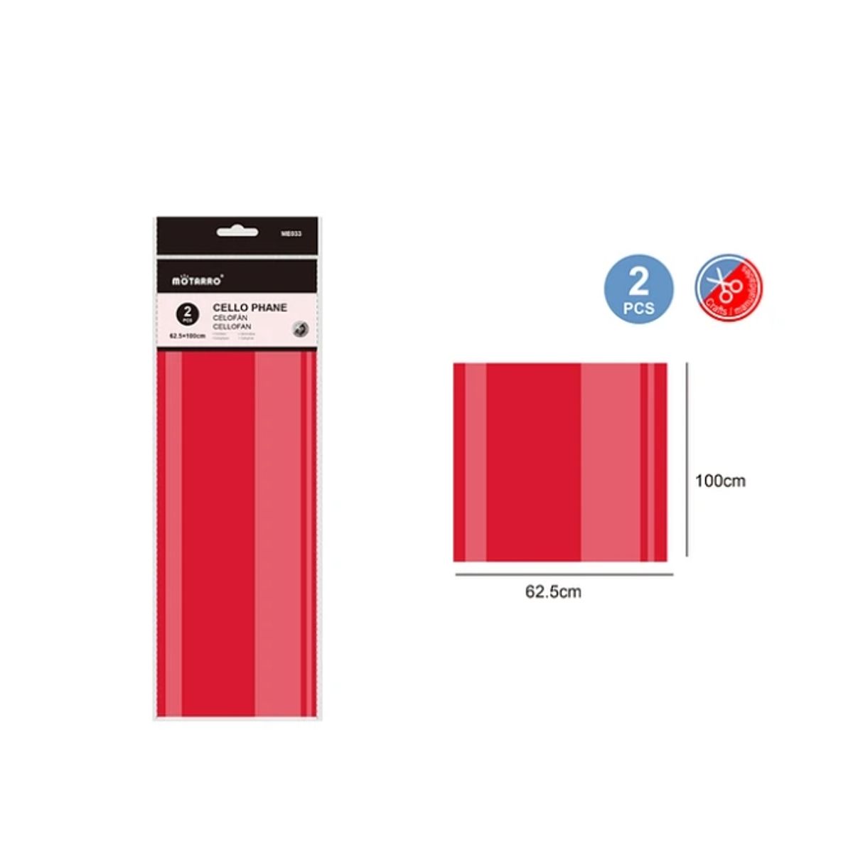 GENERICO - Papel Celofán Rojo 62.5x100 Cm 2 Pcs