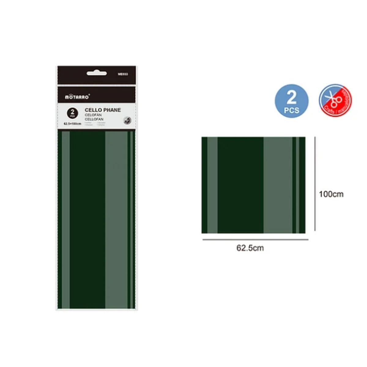 GENERICO - Papel Celofán Verde 62.5x100 Cm 2 Pcs