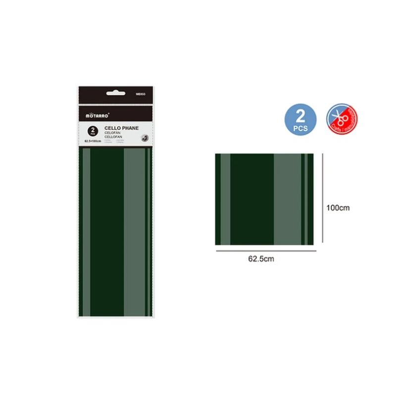 GENERICO - Papel Celofán Verde 62.5x100 Cm 2 Pcs