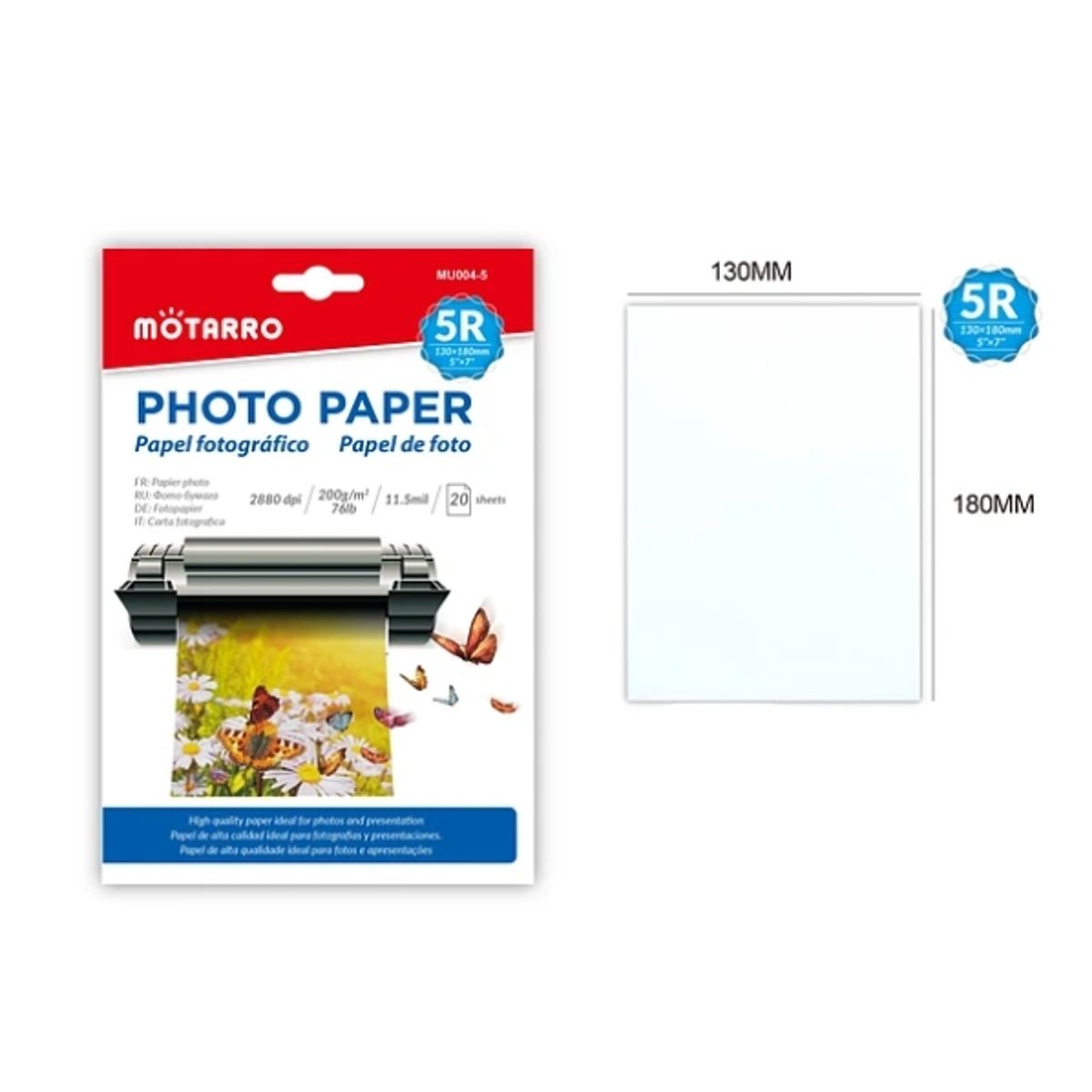 GENERICO - Papel Fotográfico 200 G 5R 20 Pcs