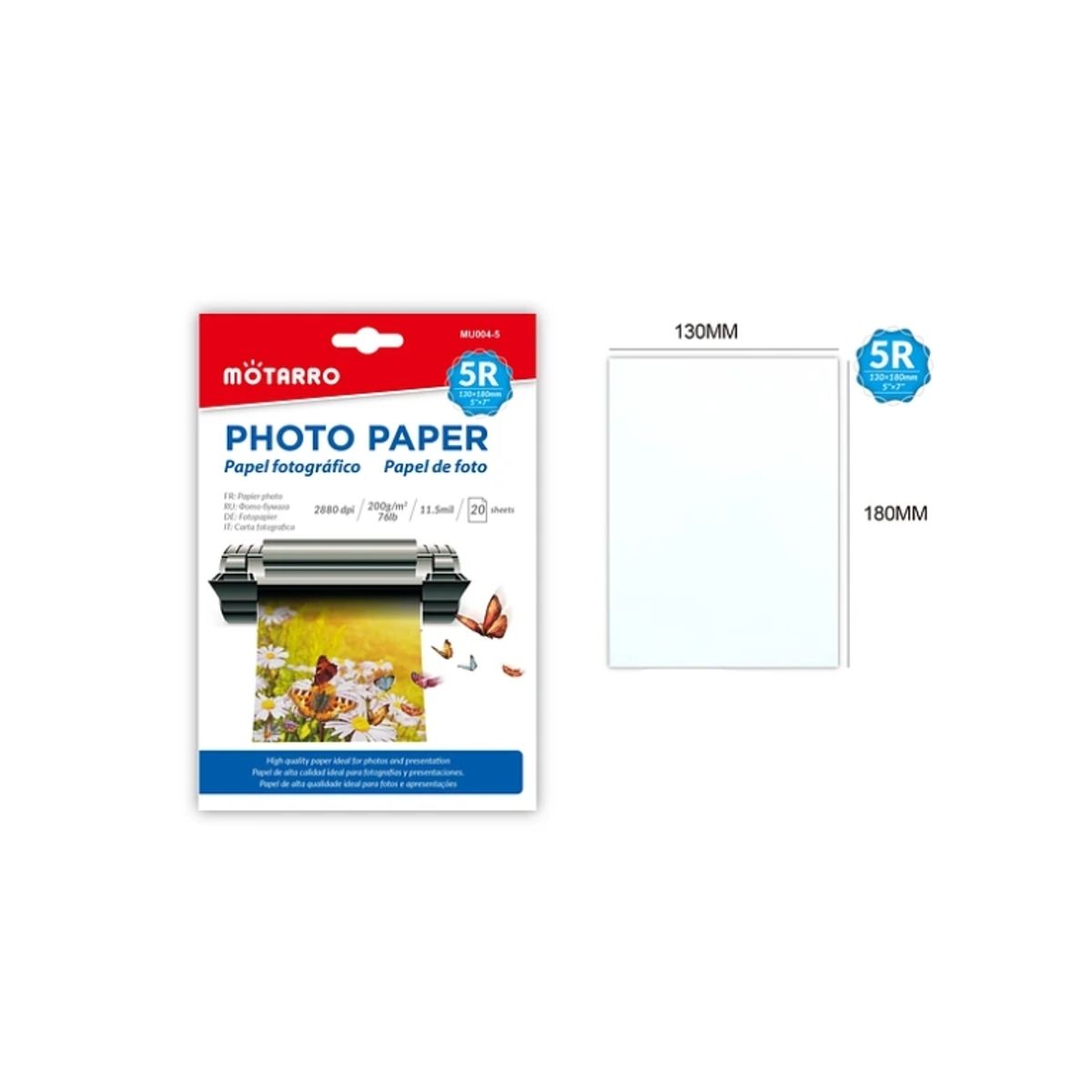 GENERICO - Papel Fotográfico 200 G 5R 20 Pcs