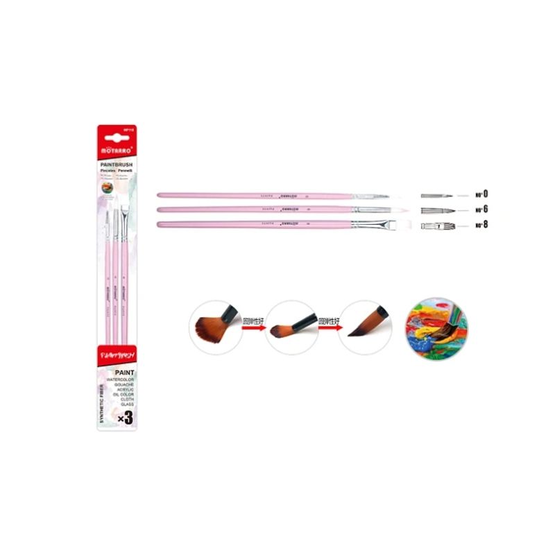 GENERICO - Pinceles Rosados 3 Pcs Para Pintar
