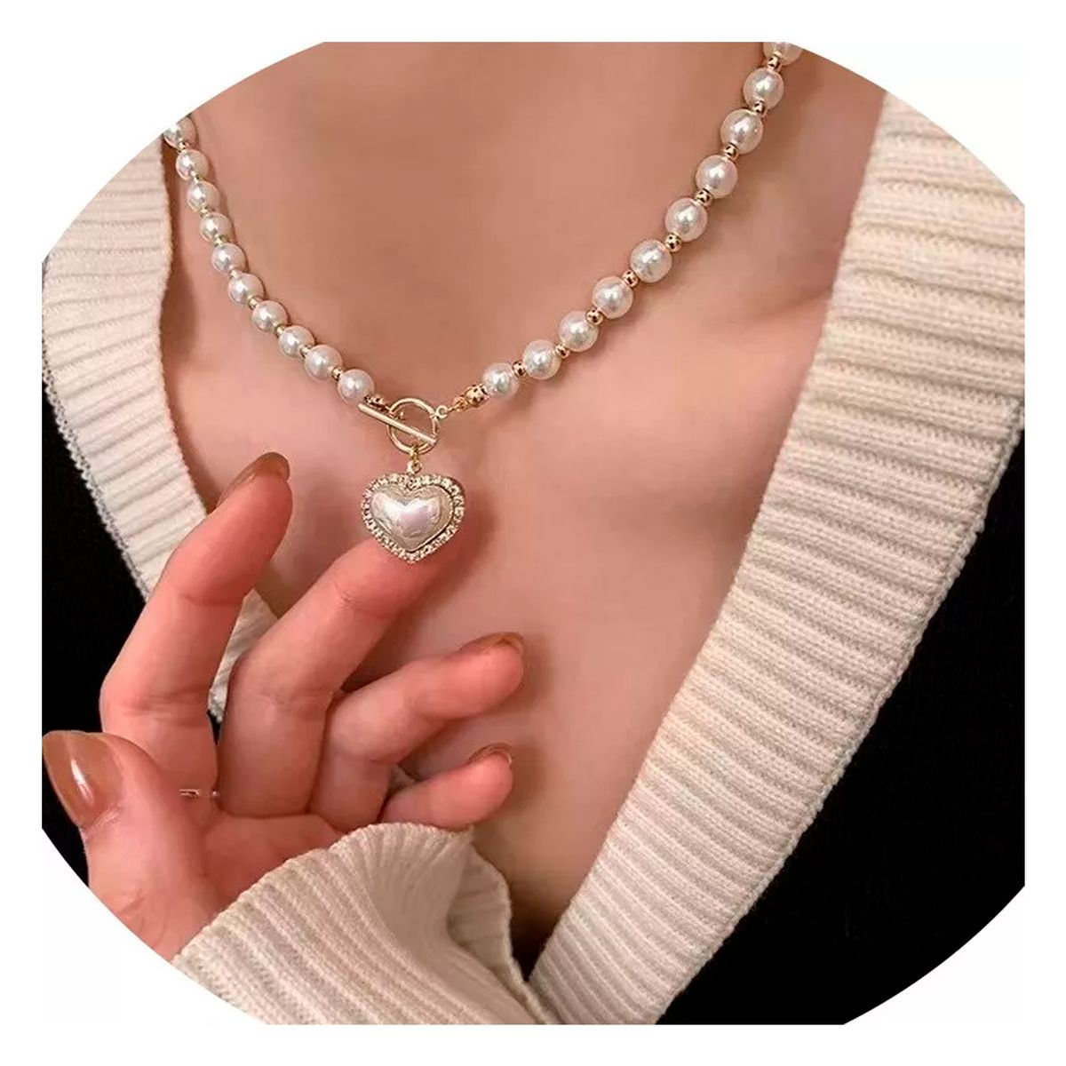 GENERICO - Collar De Perlas Con Corazón Mujer Blanco Moda