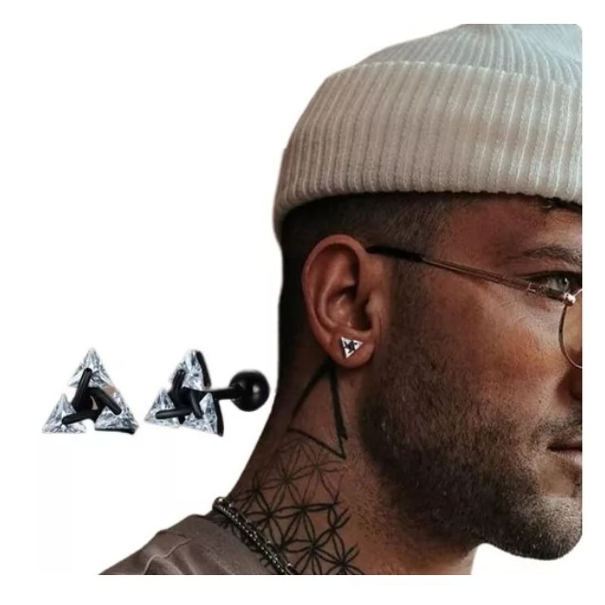 GENERICO - Aros Tuerca Triangulares Acero Hombre Pirámide Moda