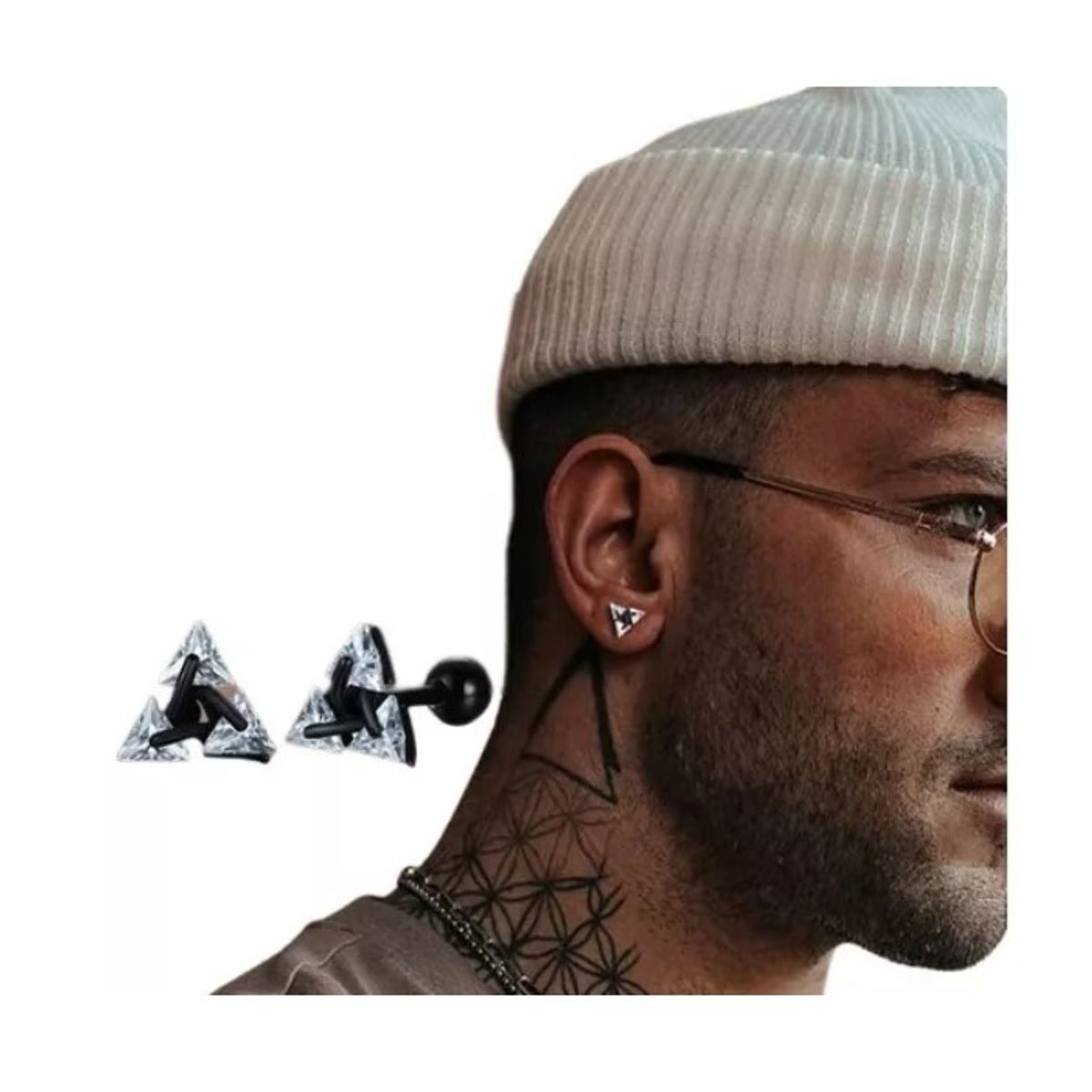 GENERICO - Aros Tuerca Triangulares Acero Hombre Pirámide Moda