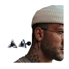 GENERICO - Aros Tuerca Triangulares Acero Hombre Pirámide Moda