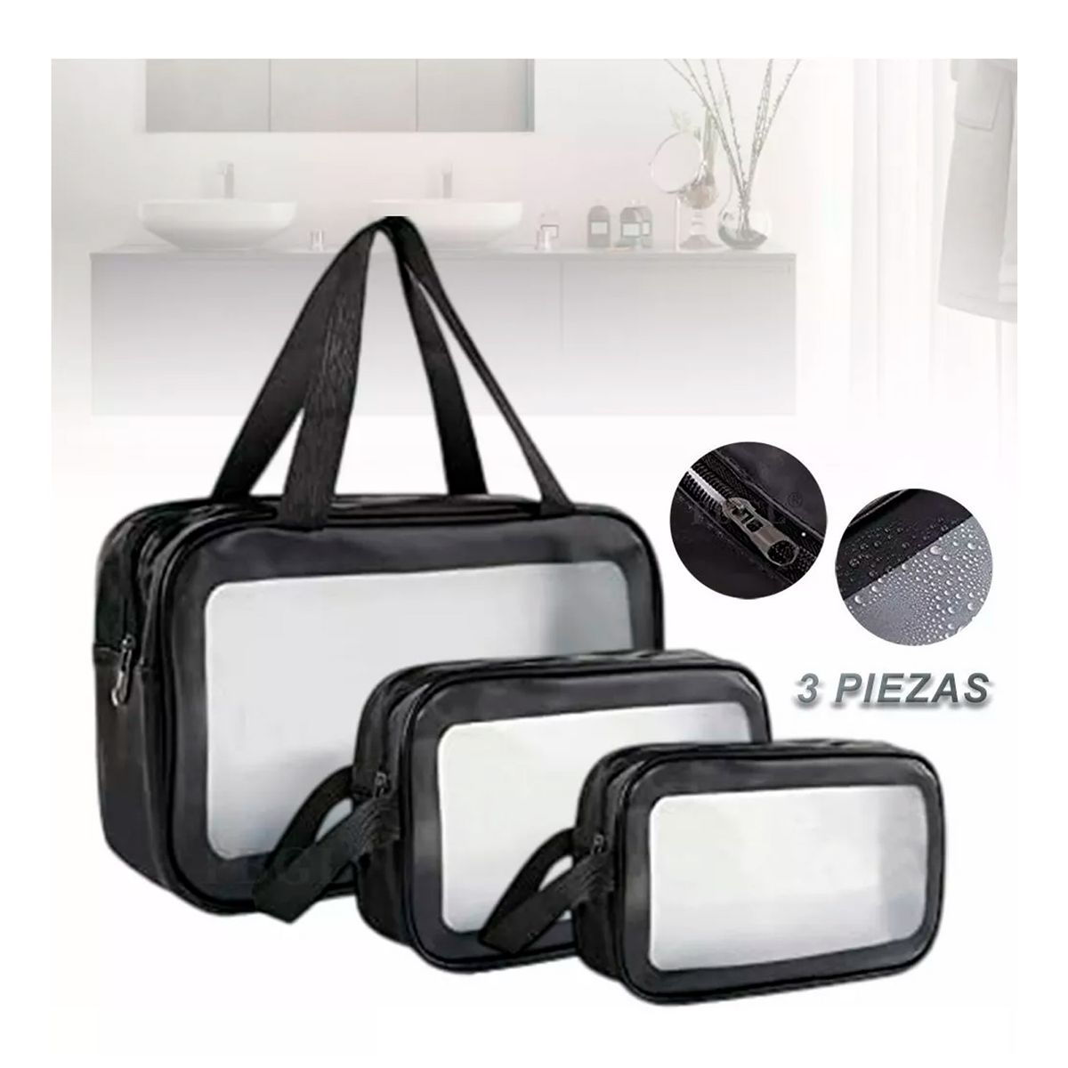 GENERICO - Neceser Organizador Bolsa De Cosméticos Transparente 3pcs