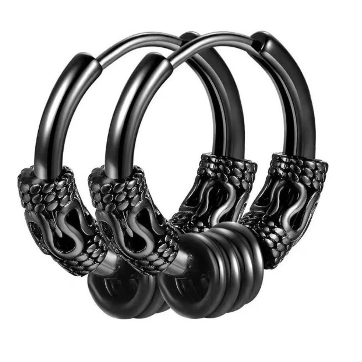 GENERICO - Aros Punk Negro Hip Hop Circular Acero Hombre Redondo Moda