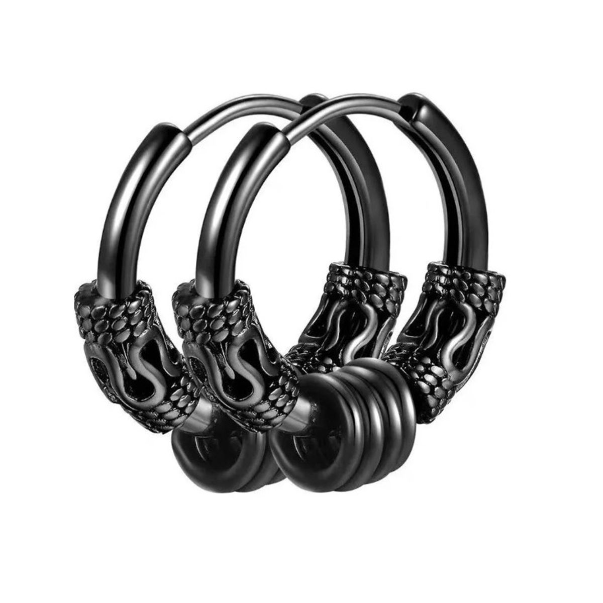 GENERICO - Aros Punk Negro Hip Hop Circular Acero Hombre Redondo Moda