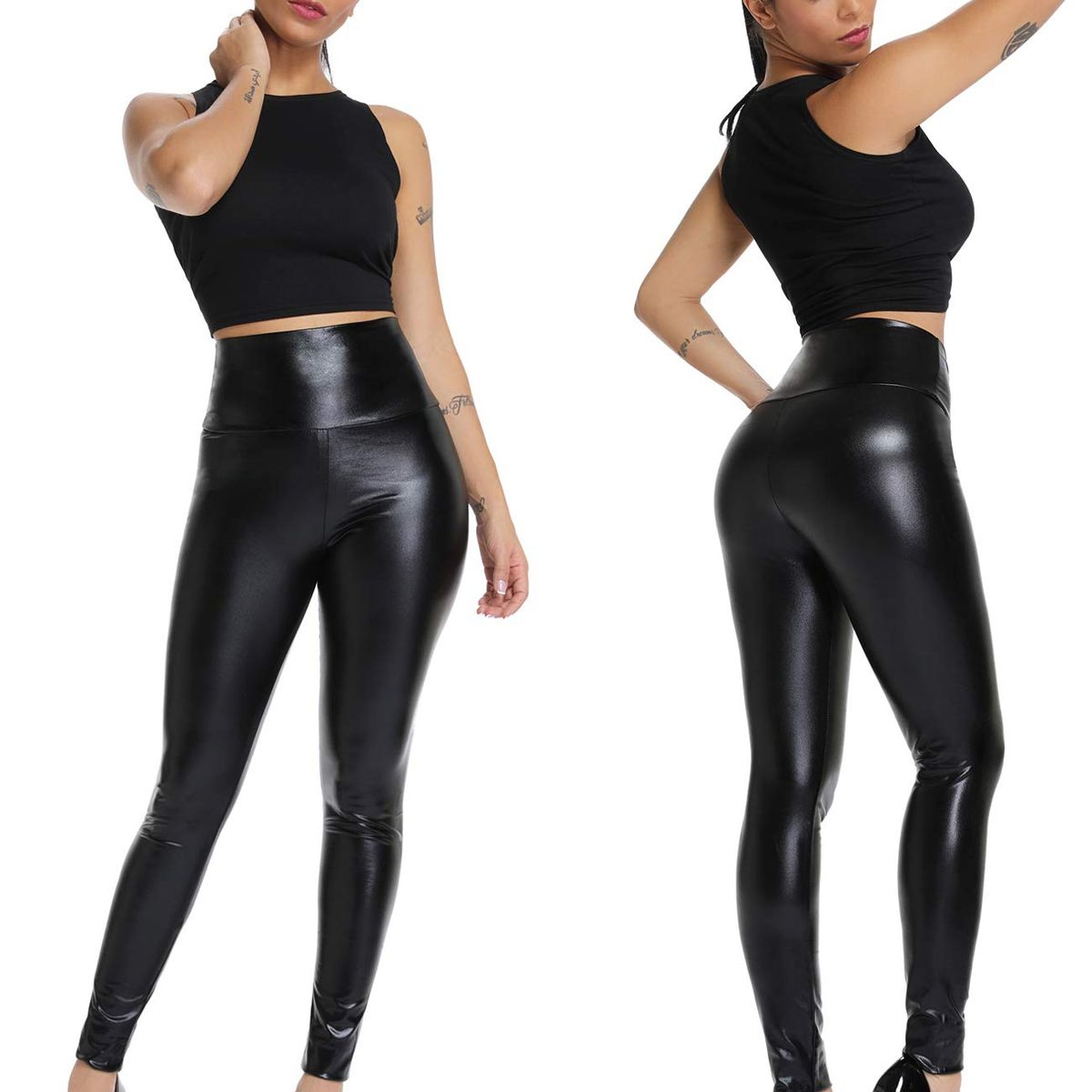 EVERSO - Calza Eco Cuero Sexy Mujer Elasticada