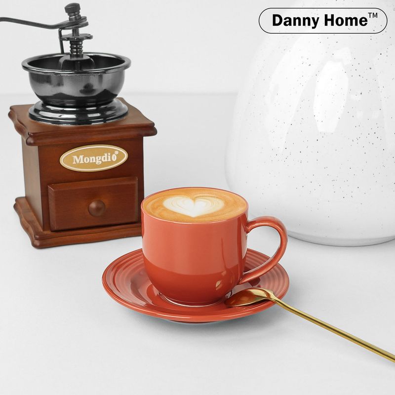DANNY HOME - Set 6 Tazas de Cafe con Platillo Naranja 220 cc
