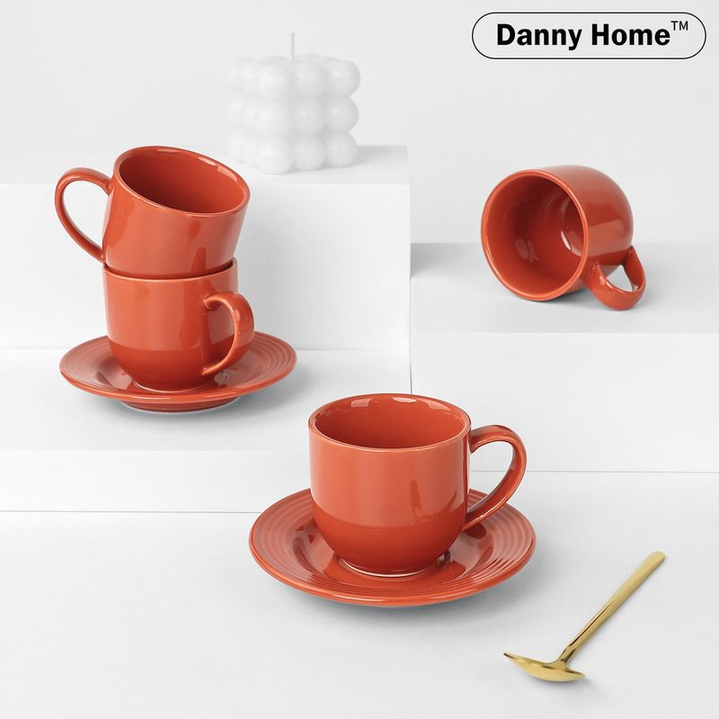 DANNY HOME - Set 6 Tazas de Cafe con Platillo Rojo Claro 120 cc
